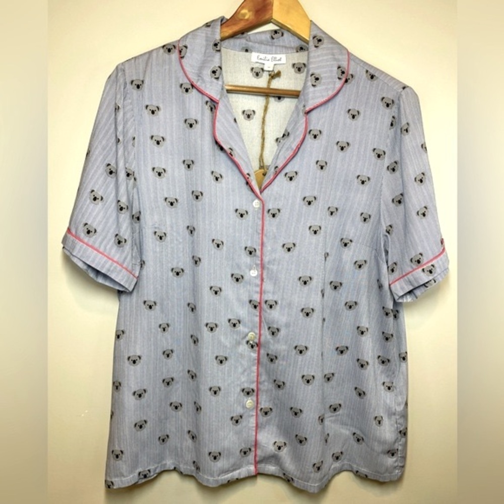 Emilia Elliot Blue/White Striped Koala Bear Pajama Top Size Medium